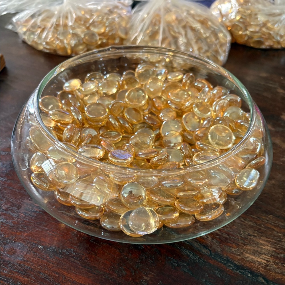 Amber/Gold translucent and round/oval acrylic beads - floral, crafts, decorative